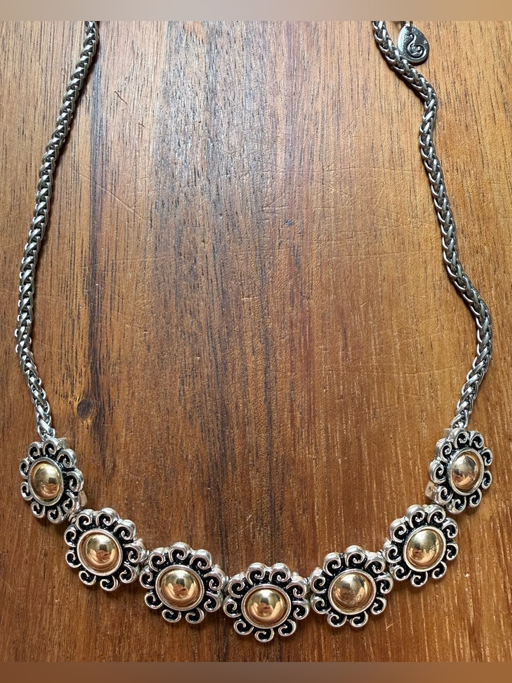 Scroll by Dillards Cable Two-Tone Floral Statement Necklace Silver and Gold Tone